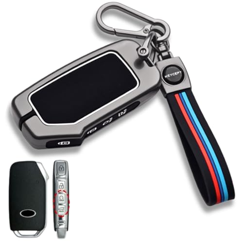 KEYCEPT Metal Alloy Key Cover Compatible for Kia Seltos 2024 2023 Facelift HTX | Sonet Facelift | Carens X Line 4 Button Smart Key with Keychain (Long Keychain). - Image 1