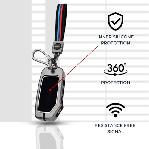 KEYCEPT Metal Alloy Key Cover Compatible for Kia Seltos 2024 2023 Facelift HTX | Sonet Facelift | Carens X Line 4 Button Smart Key with Keychain (Long Keychain). - Image 5