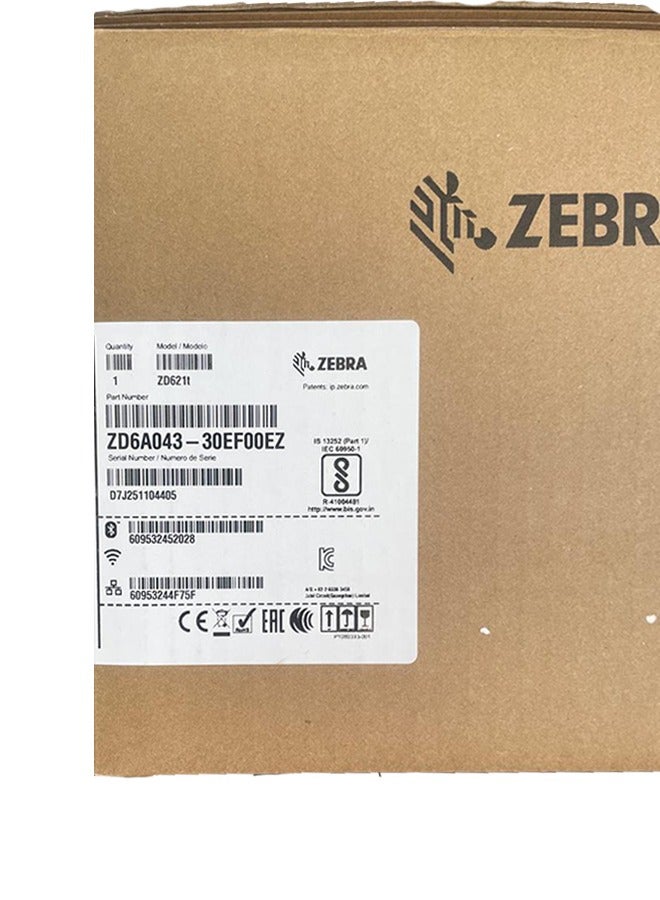 Zebra ZD621t Barcode Desktop Label Printer, Thermal Transfer Printing, 300dpi Print Resolution, 152 mm/s Printing Speed, 118 mm Label Width|Bluetooth, Ethernet Connectivity, Gray | ZD6A043-30EF00EZ