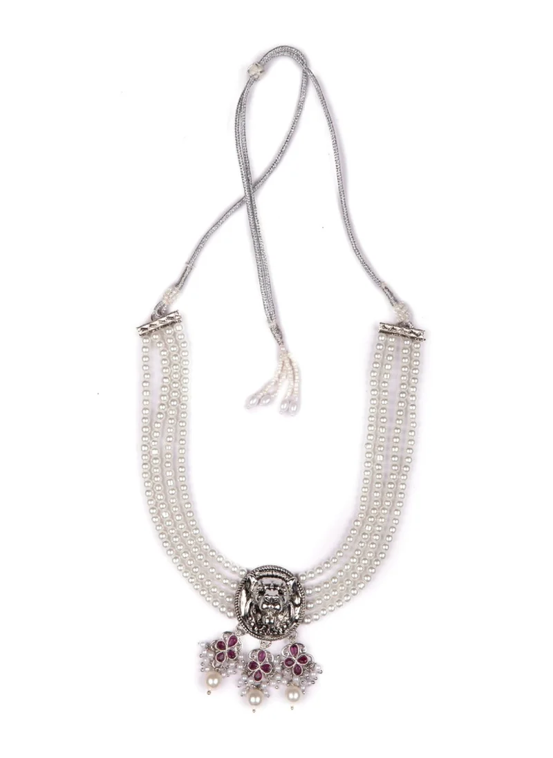 Priyaasi Stone Studded Pearl Beaded Lion Jewellery Set