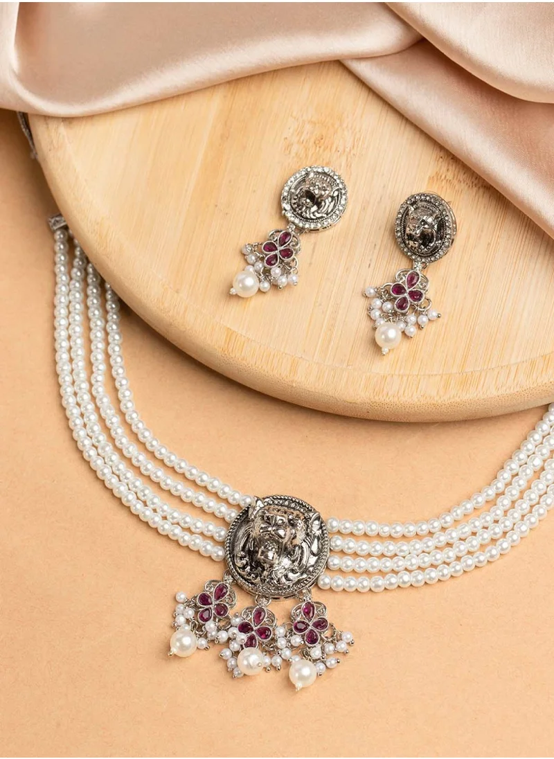 Priyaasi Stone Studded Pearl Beaded Lion Jewellery Set