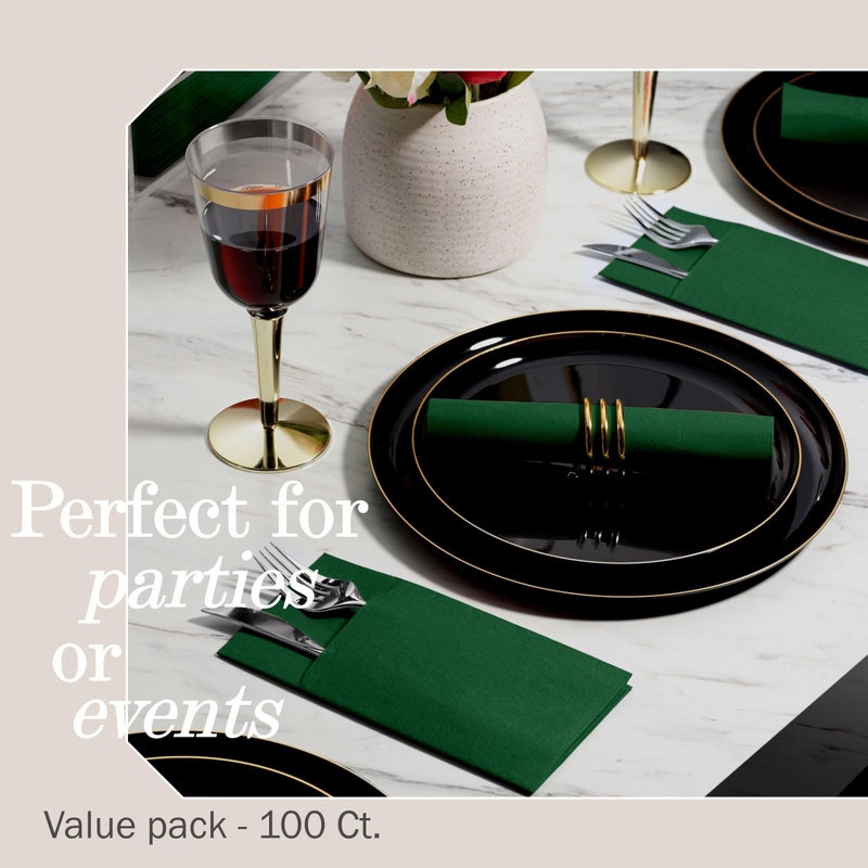 NAPEREE 100-Pack Disposable Napkins With Pocket For Flatware  Green Napkins Paper For Christmas  Wedding  Dinner Or Party  Built-In Pocket For Silverware  Prefolded - Image 5