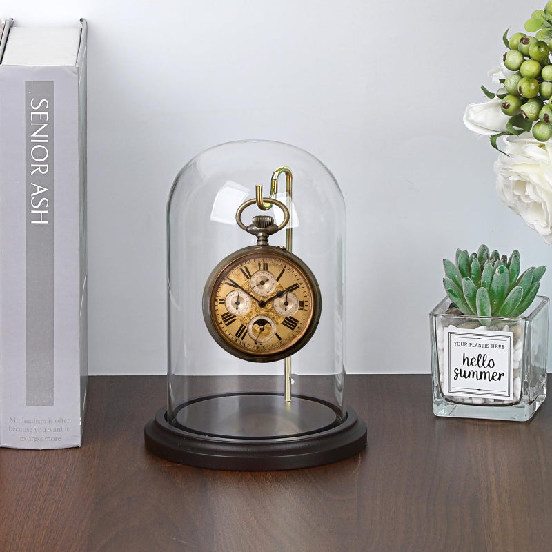 JUXYES Clear Watch Glass Display Dome Cloche With Hook, Dome Cloche with Hook with Wooden Base, Transparent Dome Cloche Bell Terrarium Jar Glass Cloche Bell Jar Display for Watch Ornaments - Image 5