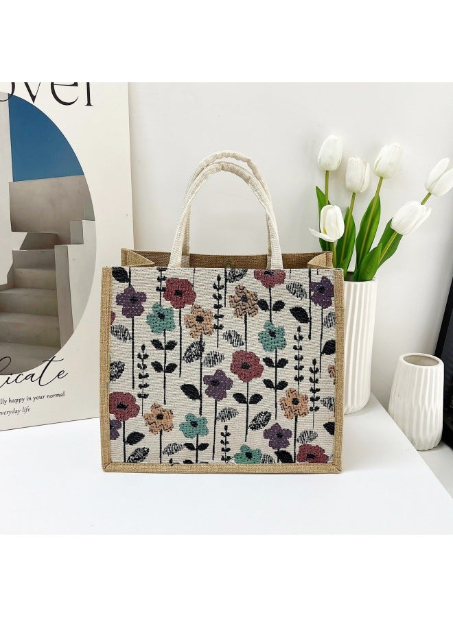 Cotton And Linen Handbag Printed Bento Tote Bag Large Capacity Handbag Letter Printed Women's Bag Wholesale-Color:Style Three  - Image 2