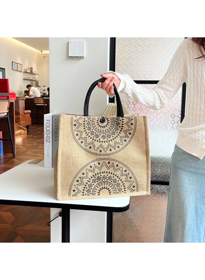Cotton And Linen Handbag Printed Bento Tote Bag Large Capacity Handbag Letter Printed Women's Bag Wholesale-Color:Style Three  - Image 3