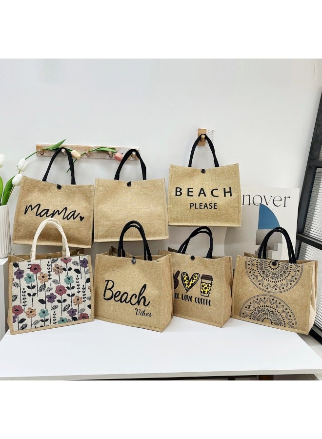 Cotton And Linen Handbag Printed Bento Tote Bag Large Capacity Handbag Letter Printed Women's Bag Wholesale-Color:Style Three  - Image 4