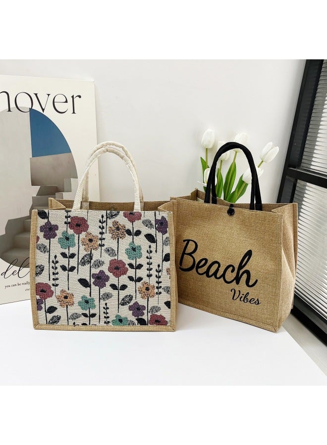 Cotton And Linen Handbag Printed Bento Tote Bag Large Capacity Handbag Letter Printed Women's Bag Wholesale-Color:Style Three  - Image 5