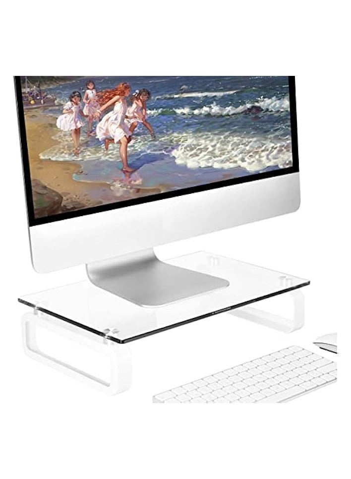 erorex Clear Computer Monitor Stand Riser Multi Media Desktop Stand for Flat Screen LCD LED TV, Laptop/Notebook, with Tempered Glass and Metal Legs, HD02T-001P  - Image 1