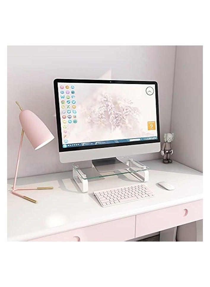 erorex Clear Computer Monitor Stand Riser Multi Media Desktop Stand for Flat Screen LCD LED TV, Laptop/Notebook, with Tempered Glass and Metal Legs, HD02T-001P  - Image 3