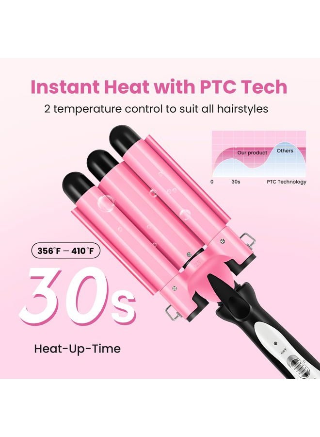 CLSYBelize 3 Barrel Curling Iron - 1" Professional Ceramic Hair Crimper with Dual Voltage & 2 Temperature Settings | 25mm Triple Barrel Waves Wand for Fast Heating Styling | Pink - Image 5