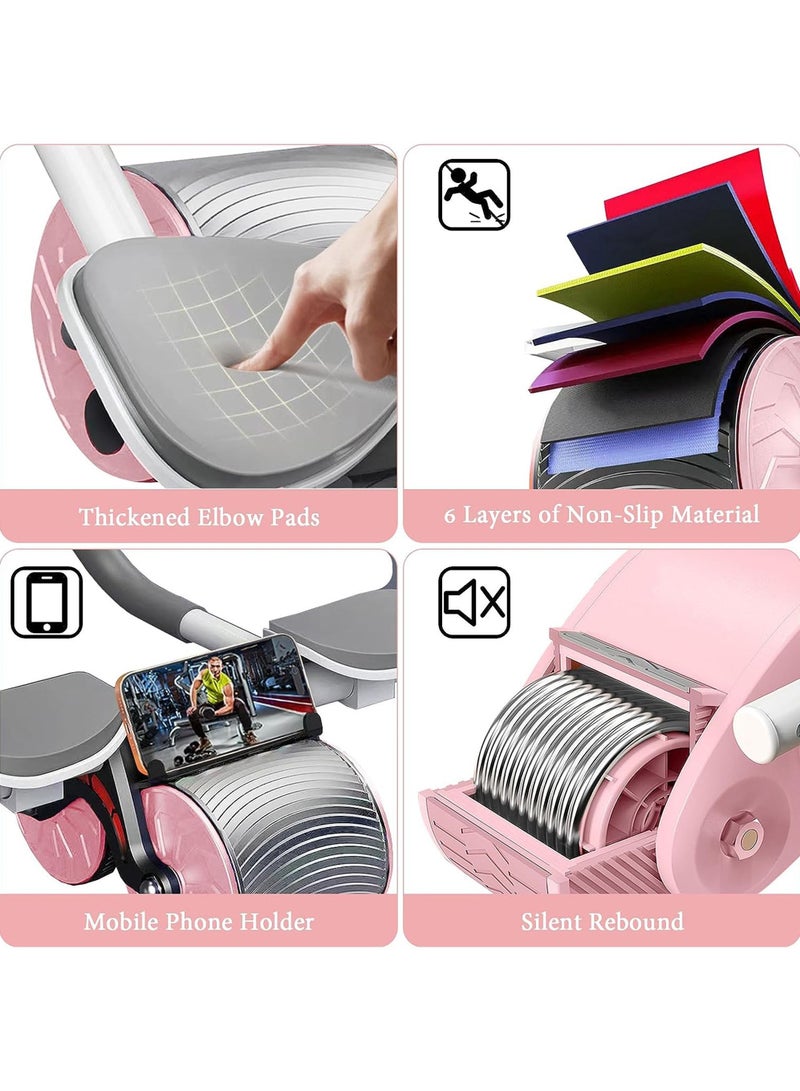 Rock Pow Automatic Rebound Abdominal Wheel Ab Roller Wheel with Timer Elbow Support for Beginners Exercise Double Wheel with Knee Mat Holder for Body Fitness Strength Training Home Gym - Image 4