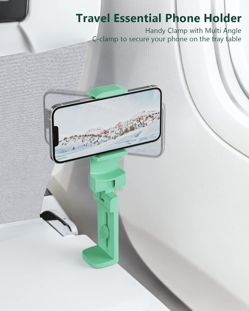 MiiKARE Travel Essentials Airplane Phone Holder, Universal Handsfree Phone Mount for Flying with 360 Degree Rotation, Travel Must Haves Phone Stand for Desk, Tray Table, Green - Image 3