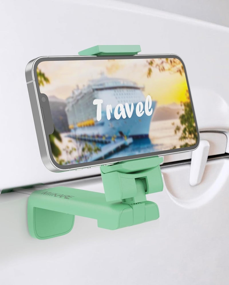 MiiKARE Travel Essentials Airplane Phone Holder, Universal Handsfree Phone Mount for Flying with 360 Degree Rotation, Travel Must Haves Phone Stand for Desk, Tray Table, Green - Image 1