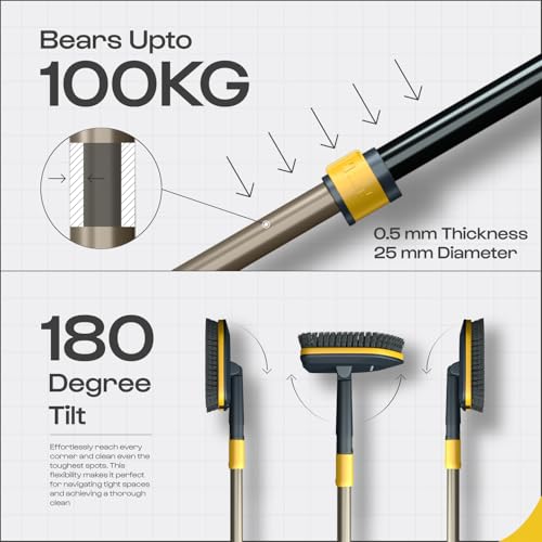 MinuteToCleanIt Bathroom Cleaning Brush with Long Handle, Hard Bristles, Microfiber Pad & Scrubber Combo for Tiles, Floor, Toilet, Window & Glass - 58.2 Inch Extendable Pole, Detachable Head, Yellow - Image 3