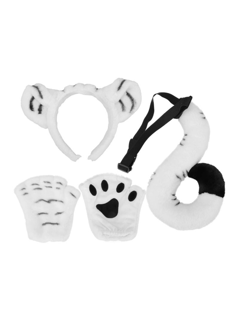 White Tiger Costume Tiger Ear Headband and Tail Set, Animal Cosplay Fancy Costume Kit Accessories for Cosplay Costume Party Decor DIY, Animal Fancy Dress Costume Kit Animal Costume - Image 1