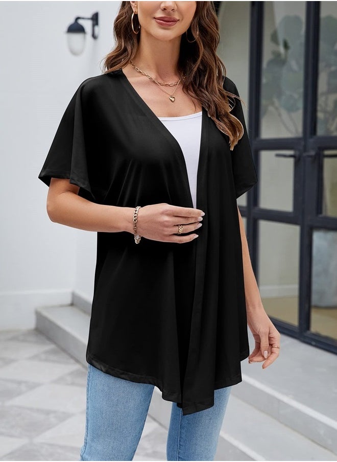 LIOFOER - Women's Open Front Cardigan Lightweight Shawl Batwing Short Sleeve Casual Shrug - Image 1