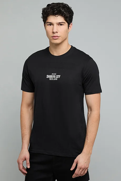 أر أند بي Printed Active T-Shirt with Crew Neck and Short Sleeves