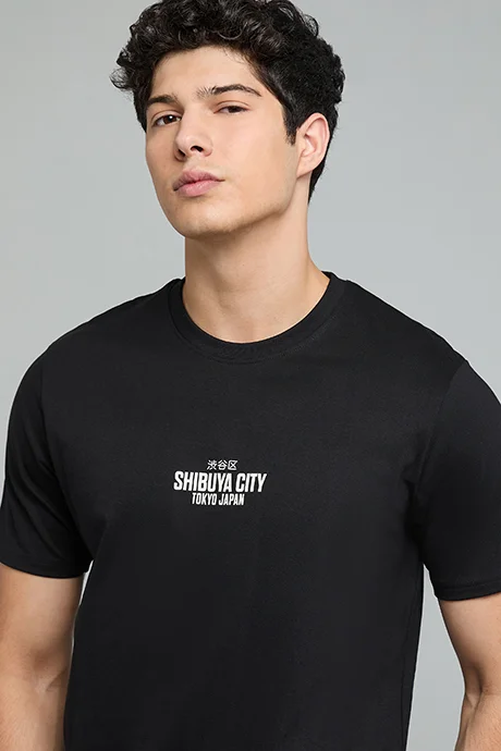 أر أند بي Printed Active T-Shirt with Crew Neck and Short Sleeves