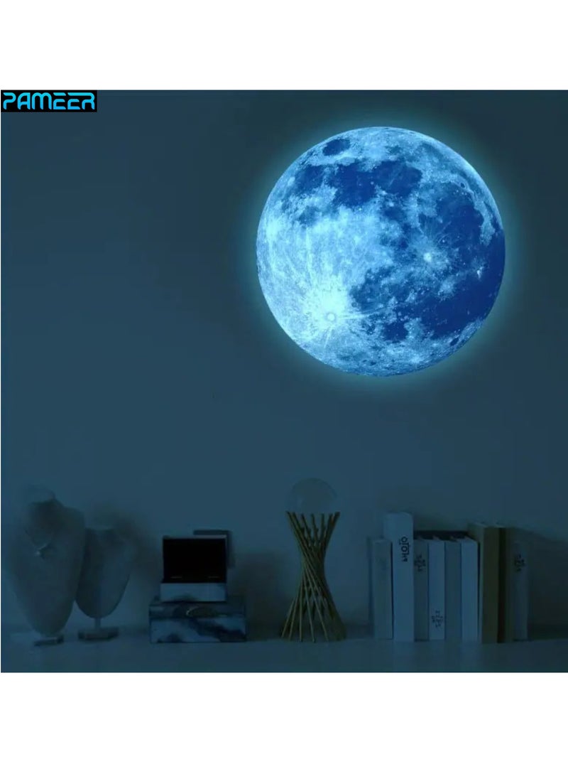 PAMEER Luminous Wall Sticker, 3D Moon Stickers, Glow In The Dark Home Decals Wallpaper, For Adults Kids Boy and Girl Living Room/ Bedroom Decoration, Blue  - Image 1