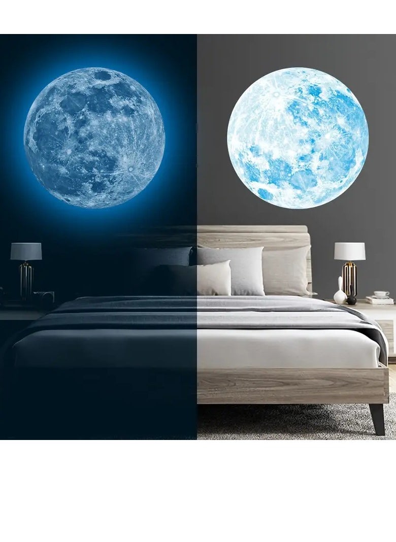 PAMEER Luminous Wall Sticker, 3D Moon Stickers, Glow In The Dark Home Decals Wallpaper, For Adults Kids Boy and Girl Living Room/ Bedroom Decoration, Blue  - Image 2