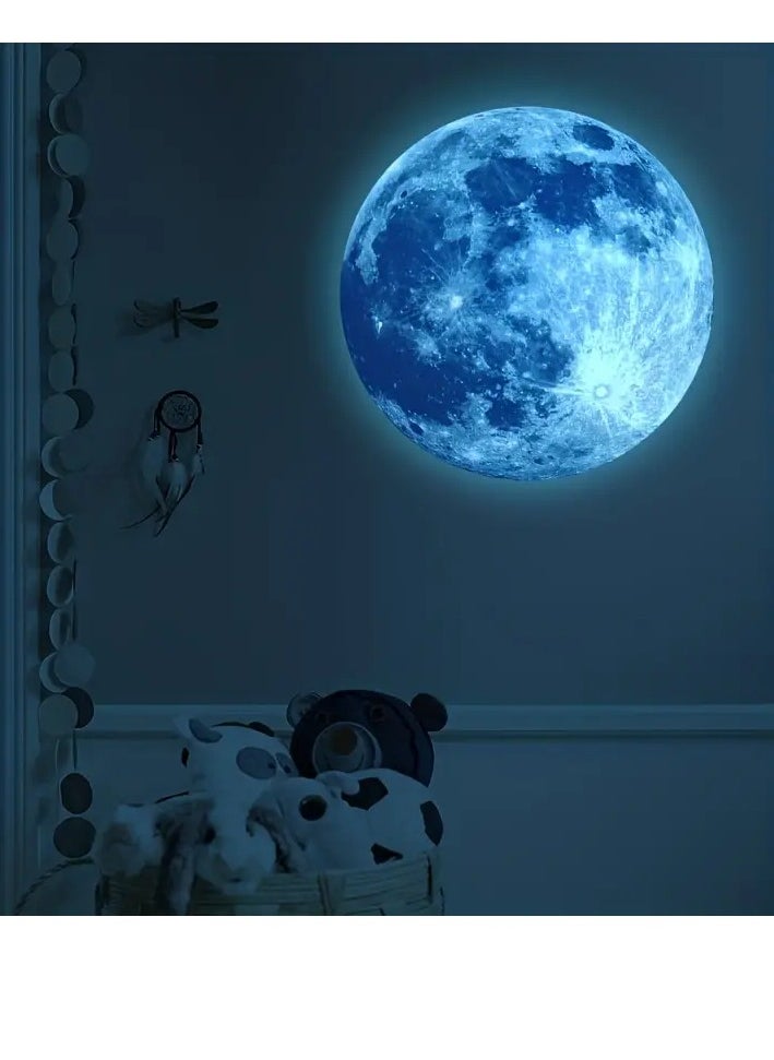 PAMEER Luminous Wall Sticker, 3D Moon Stickers, Glow In The Dark Home Decals Wallpaper, For Adults Kids Boy and Girl Living Room/ Bedroom Decoration, Blue  - Image 3