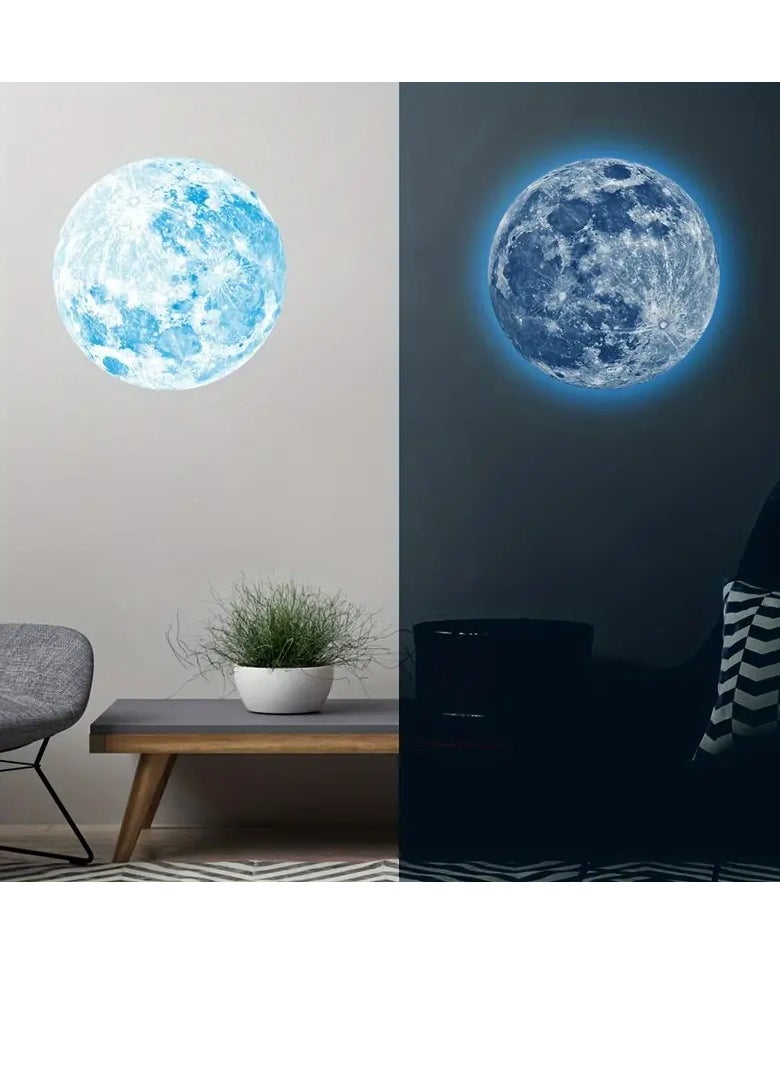 PAMEER Luminous Wall Sticker, 3D Moon Stickers, Glow In The Dark Home Decals Wallpaper, For Adults Kids Boy and Girl Living Room/ Bedroom Decoration, Blue  - Image 5