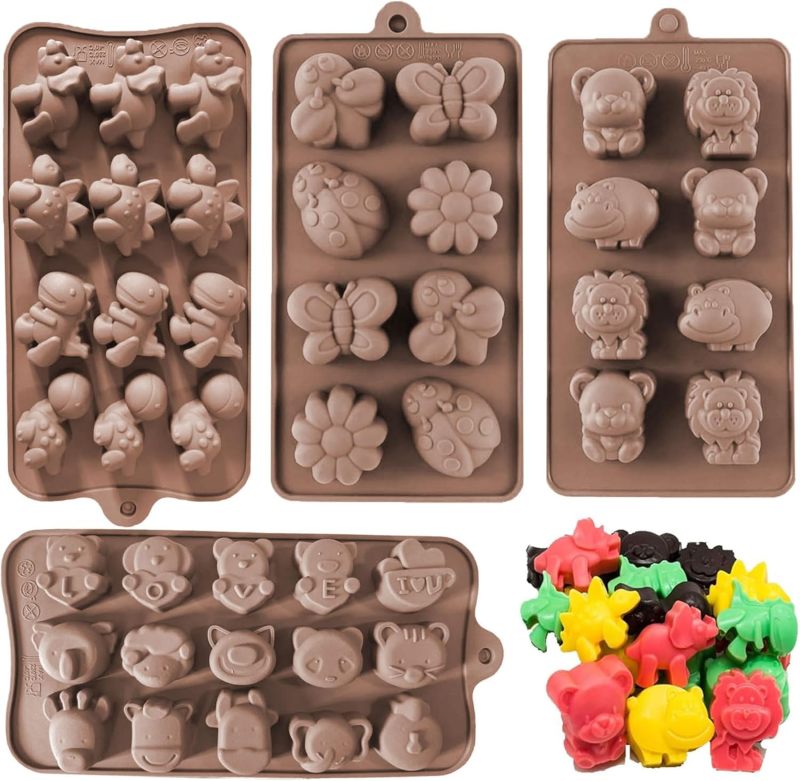 Silicone Chocolate Molds 4-Pack Chocolate Color Food-Grade Silicone - Easy Release Reusable Candy Molds for DIY Candy Making Cake Decoration - Image 1
