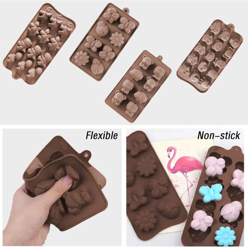 Silicone Chocolate Molds 4-Pack Chocolate Color Food-Grade Silicone - Easy Release Reusable Candy Molds for DIY Candy Making Cake Decoration - Image 4