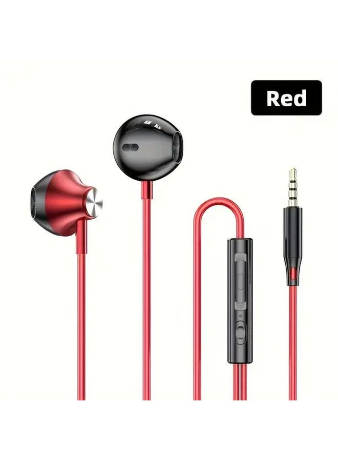 Red 3 5mm Wired Headphones with Microphone for Samsung Galaxy S24 S23 S22 Ultra iPhone 15 Redmi Huawei Earbuds - Image 1