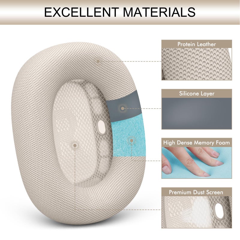 GEVO Upgraded Ear Cushions Replacement Earpads for 2024 New Apple AirPods Max Headphones, Protein Leather Ear Pads Cover with Memory Foam and Magnet for AirPods Max Fresh Color (Starlight) - Image 4