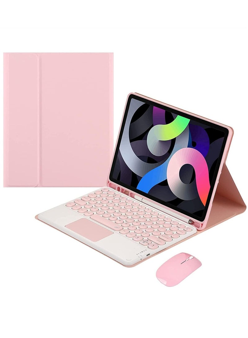 Arabic and English Keyboard Case with Mouse for iPad 10.2'' 9th Gen 2021/8th Gen 2020/7th Gen 2019, Touchpad Keyboard Case Retro Round Key with Mouse Cute Color Keyboard