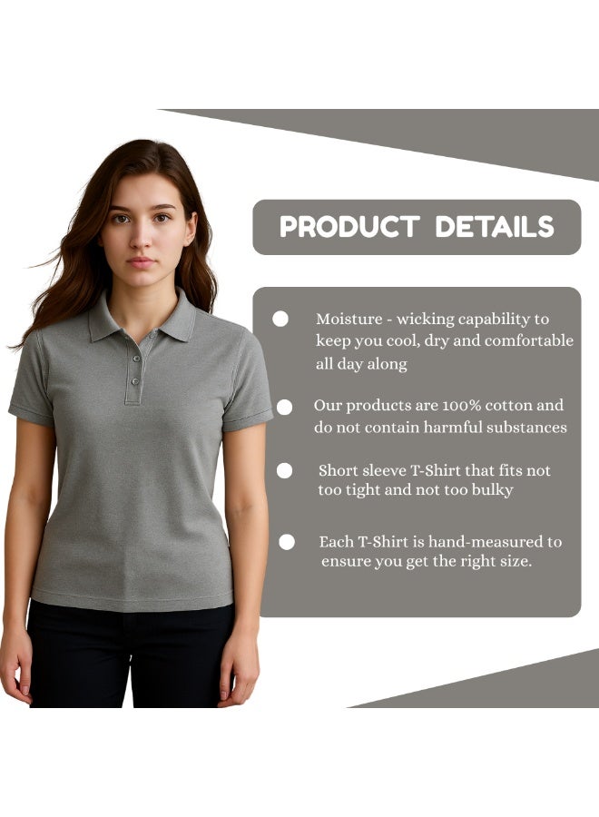 برينت شوب فور مي تي شيرت بولو جولف نسائي بقصّة عادية وأكمام قصيرة من القطن الخالص، 220 جرام لكل متر مربع، ألوان أساسية - Image 3