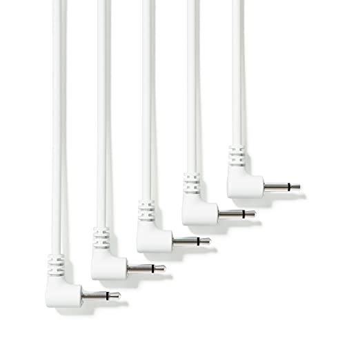 ExcelValley - 5-Pack - Right Angle Mono Modular Patch Cables - 3.5mm 1/8" Eurorack Synthesizer [White | 30 cm - 11.81"] - Image 1