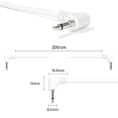 ExcelValley - 5-Pack - Right Angle Mono Modular Patch Cables - 3.5mm 1/8" Eurorack Synthesizer [White | 30 cm - 11.81"] - Image 2