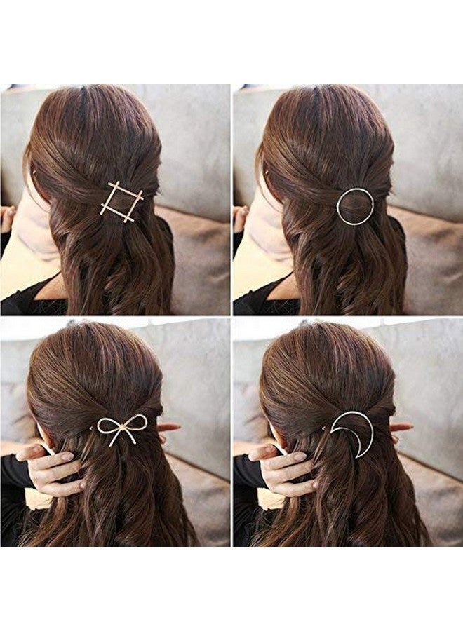 SGM 4 Pieces Minimalist Hair Clips Hairpin Hair Clamps, Circle, Triangle, Moon and Infinity Pattern for Women Girls (Gold & Silver) - Image 2