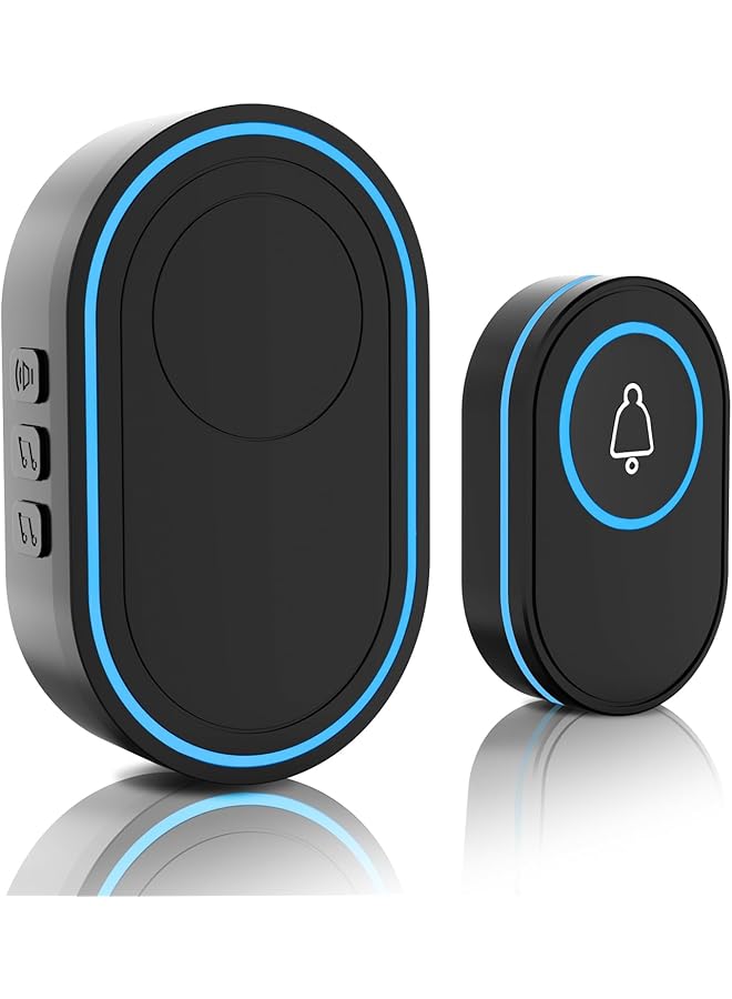 PROMASS Wireless Doorbell, IP65 Waterproof Ring Doorbell with 39 Chimes, 5 Level Adjustable Volume, LED Flash, 150m Range Cordless Battery Operated Door Chime Kit Easy Install for Home School Office, Black - Image 1