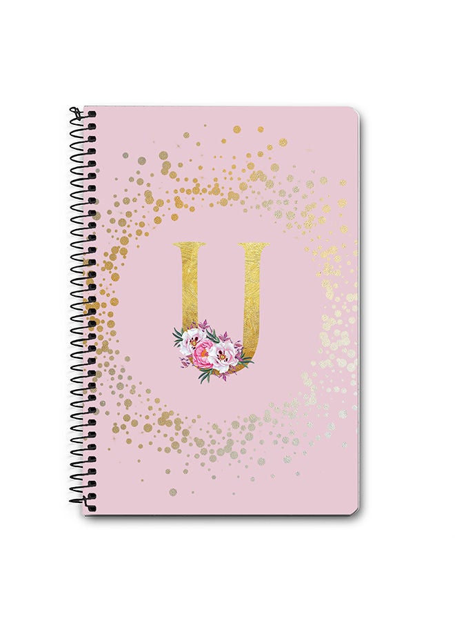 Stylizedd Designer A5 Spiral Notebook Memo Notepad Journal - Custom Monogram Initial Letter Floral Pattern Alphabet - U - Pink  - Image 1