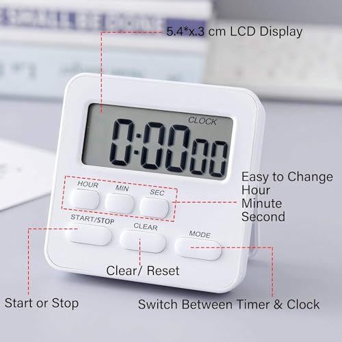 AKRIZA Digital Kitchen Timer & Stopwatch - Large Digit Countdown, Loud Alarm, Magnetic Back Stand Ideal for Cooking, Baking, Stop Watch Timer for Study Table Accessories for Students (Black & White) - Image 2