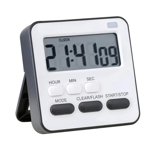 AKRIZA Digital Kitchen Timer & Stopwatch - Large Digit Countdown, Loud Alarm, Magnetic Back Stand Ideal for Cooking, Baking, Stop Watch Timer for Study Table Accessories for Students (Black & White) - Image 1