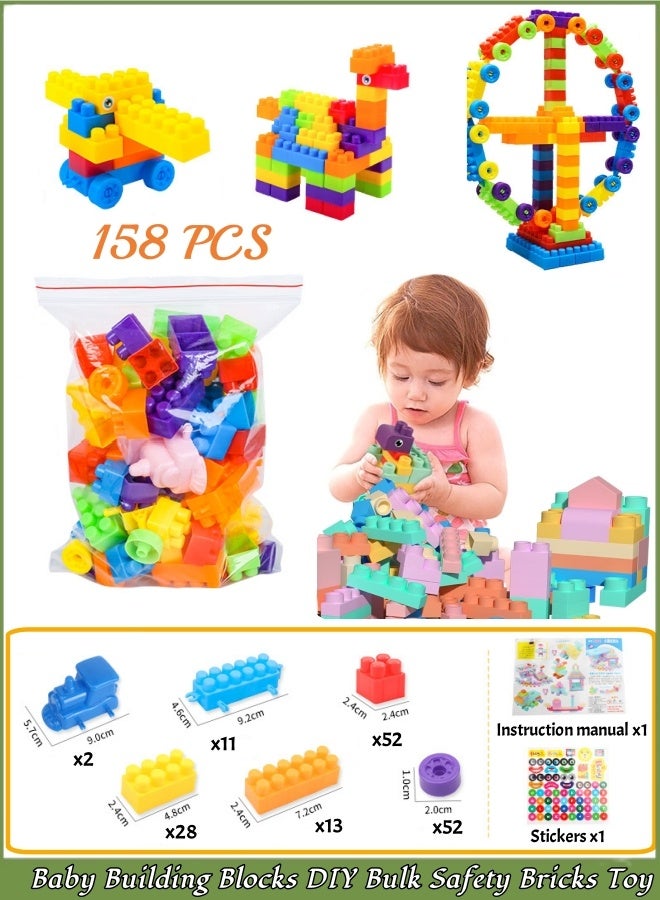 Building Blocks For Toddlers,Baby Building Blocks Diy Bulk Safety Bricks Toy,Building Blocks Stacking Blocks,Early Educational Toys,Kindergarten Developmental Toys,Toddler Gifts(158pcs)  - Image 1