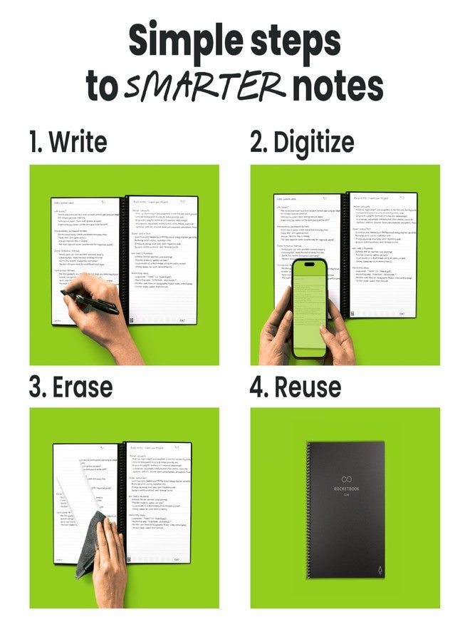 Rocketbook New Core Reusable Spiral Notebook, Executive Size 6x8.8, Black - Lined Pages, App-Connected, Erasable, Durable Cover, Ideal for School, Work, and Creative Projects - Image 2