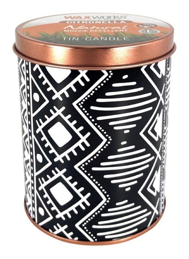 Waxworks - Tribal Tin Citronella Candle Black & White 10 Cm - Image 1