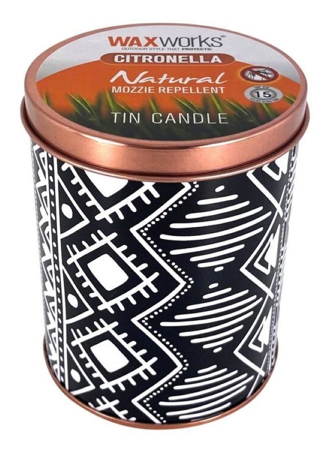 Waxworks - Tribal Tin Citronella Candle Black & White 10 Cm - Image 1