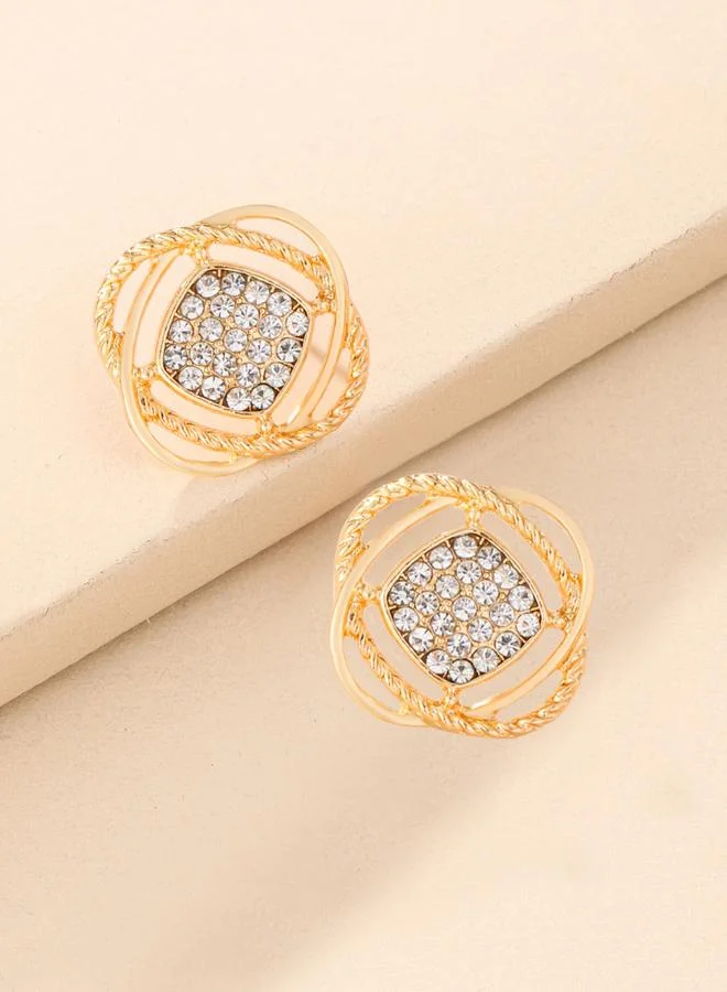 Take Two Gold Stud Earrings with Rhinestone Detail