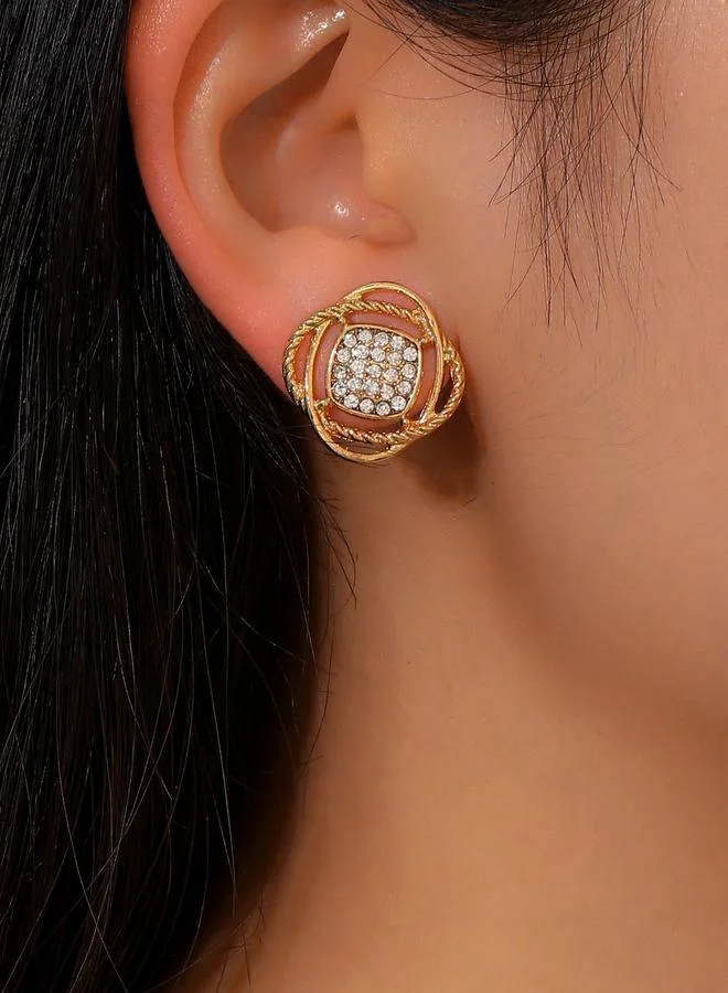 Take Two Gold Stud Earrings with Rhinestone Detail