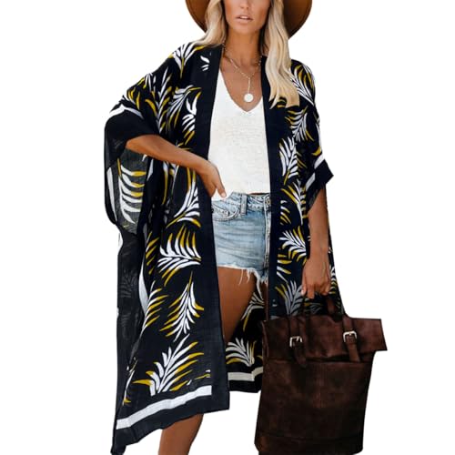 Moss Rose Women's Beach Cover up Swimsuit Kimono Cardigan with Bohemian Floral Print - Image 1