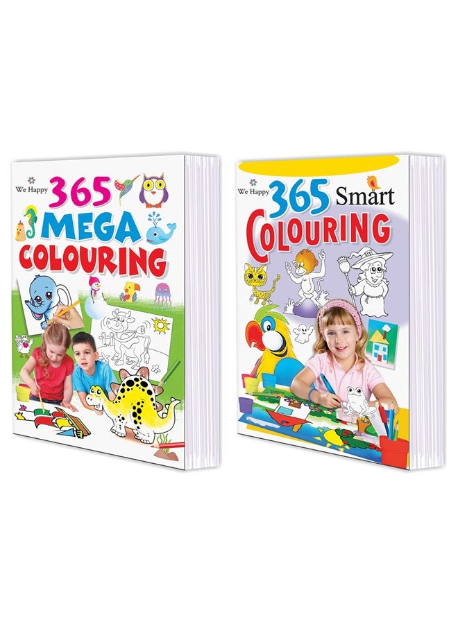 Pack of 2 365 Mega and Smart Coloring Books Educational and Fun Learning Activity for Kids with different Challenges Drawings and Enjoyable Games