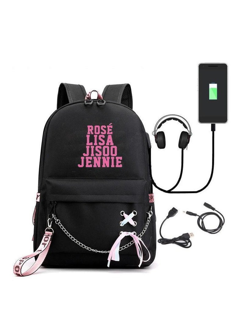 General - Backpack with USB headphone jack, Rose Lisa JISOO Jennie printed large capacity backpack, school bag for teenagers and elementary school students, casual sports backpacks for men and women - Image 1