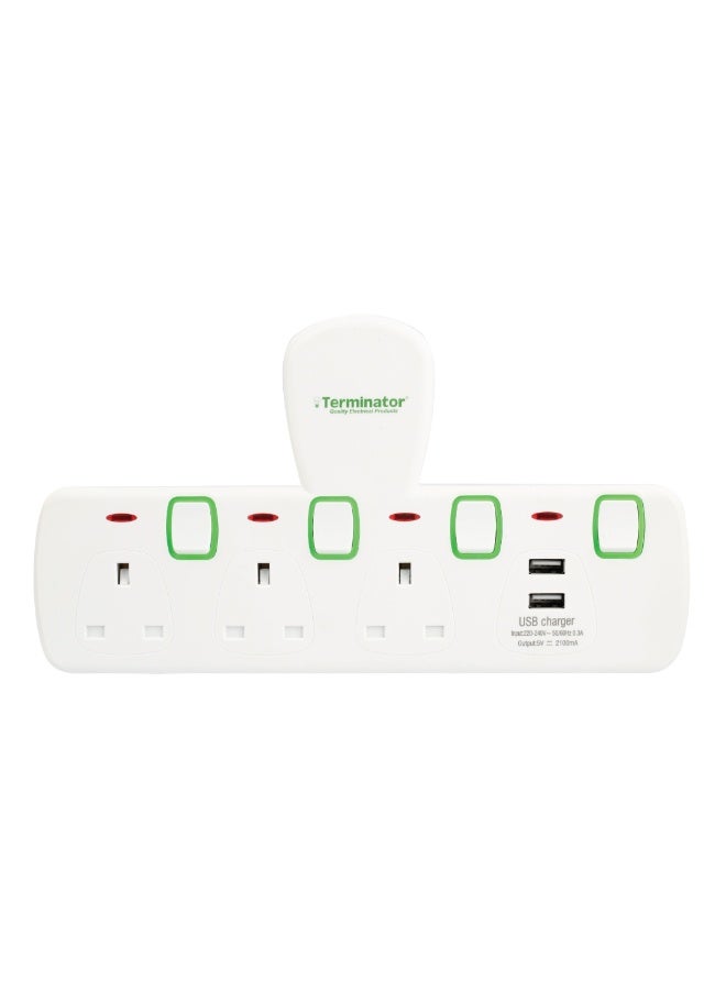 Terminator Terminator 3-Way Universal Multi-Adapter with 2 USB Charging Ports, T-Socket Power Extender & Travel Plug - Image 1