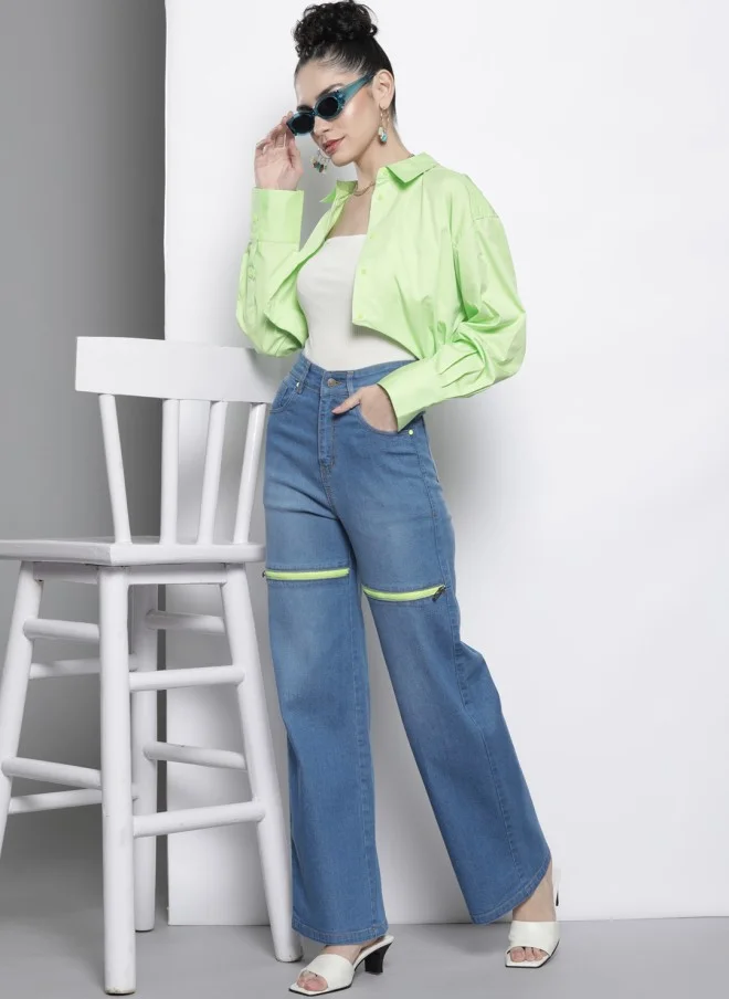 SASSAFRAS Comfort Straight Fit High-Rise Blue Jeans for Women